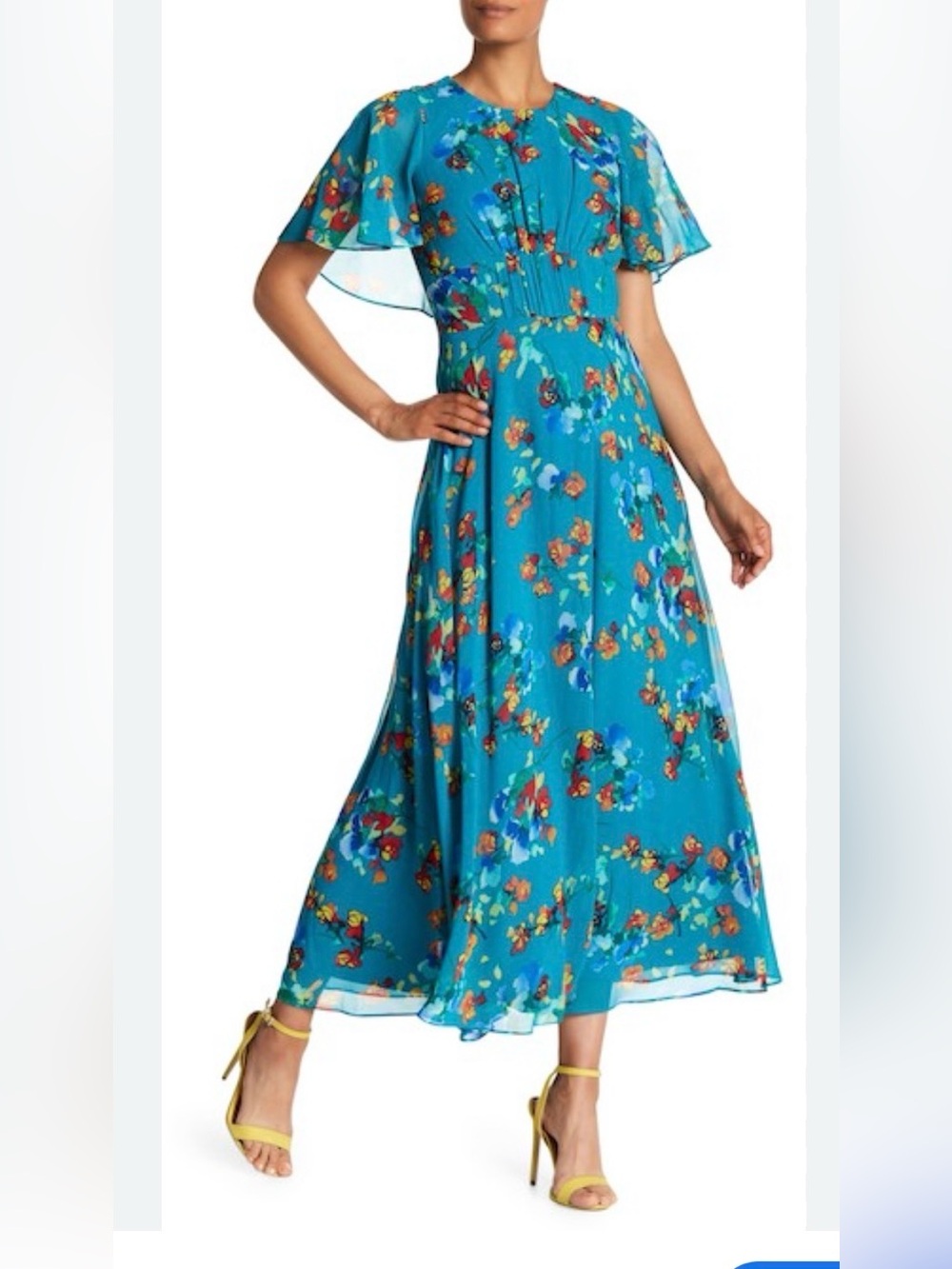 Calvin Klein floral-print chiffon maxi dress. teal green Size 10